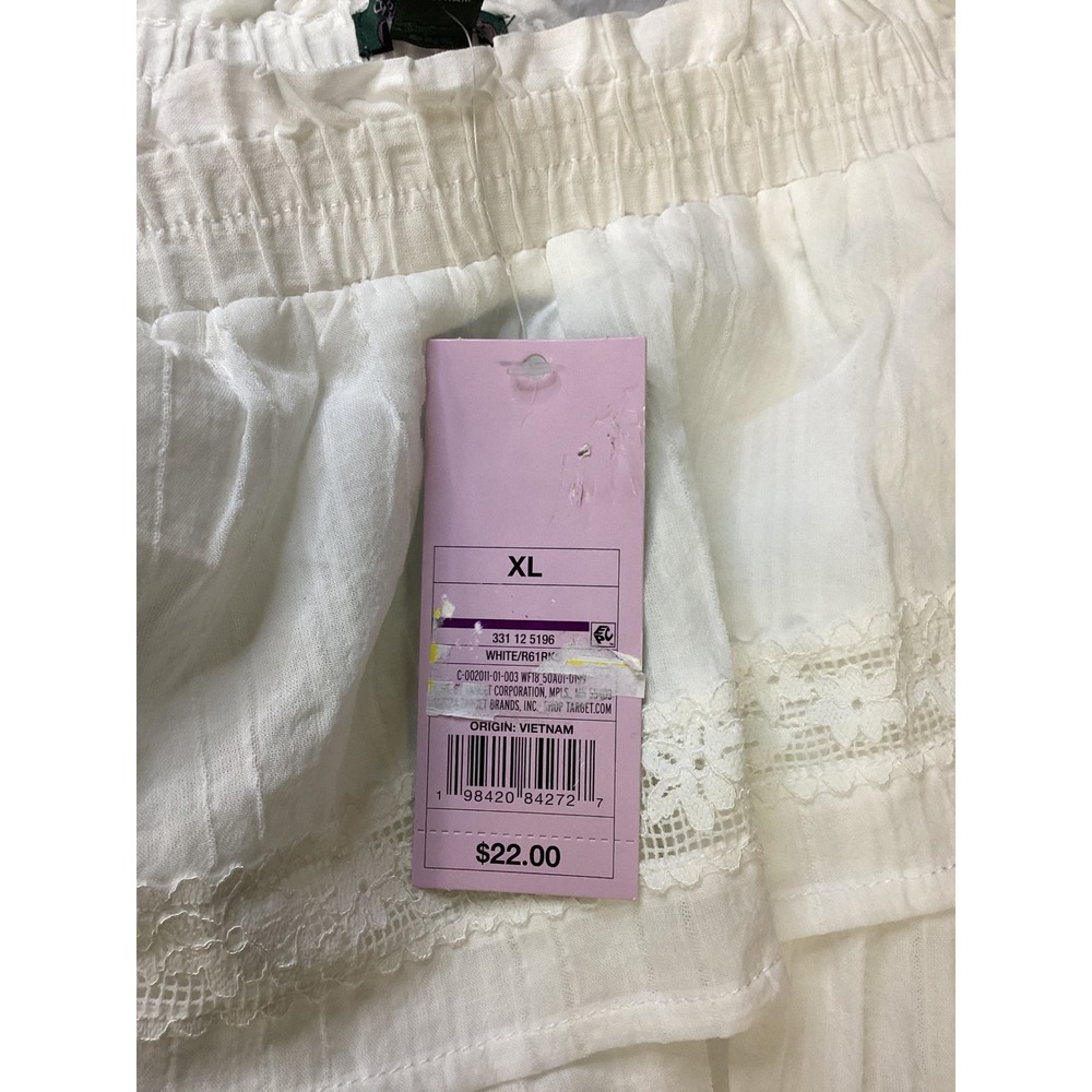 Wild Fable White Tiered Lace Trim Mini Skirt XL NWT Elastic Waist Ruffle Boho - Picture 3 of 5